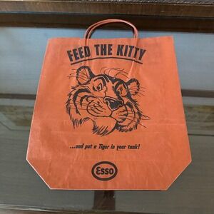 Vintage Esso Gas Station Paper Bag Feed The Kitty Halloween Treat Candy Bag